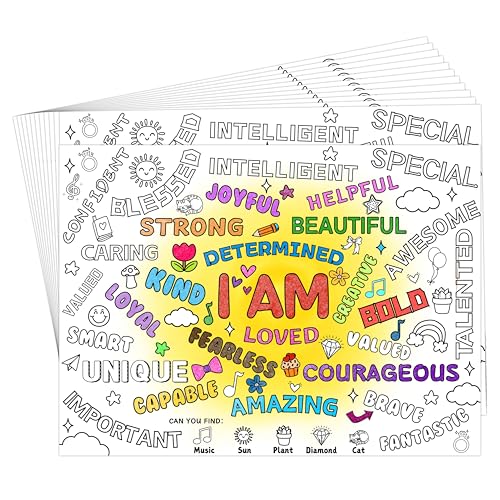 45pcs Positive Affirmations Disposable Coloring Placemats - Product Imagery