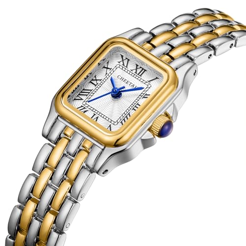 CHEETAH Gold Watch for Women Small Vintage Bracelet Rectangular - Product Imagery
