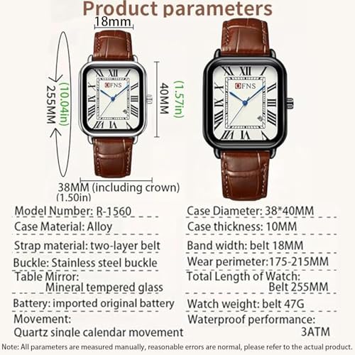 Men Women Retro Square Quartz Watch Business Casual Roman - Product Imagery