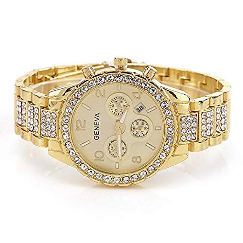 MASTOP Luxury Unisex Watch Crystal Quartz Calendar Gold Silver - Product Imagery