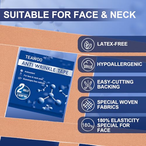 TEAWOO 2 Rolls Anti Wrinkle Face Tape,Facial Myofascial Lift - Product Imagery