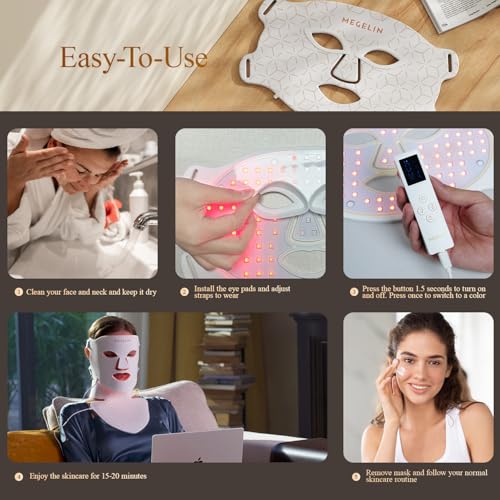 MEGELIN Led Red Light Therapy Face & Neck Mask, 7 Colors Led - Product Imagery