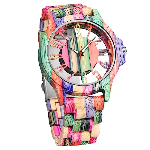 Wooden Watches for Men Handmade Colorful Bamboo Engraved Wood - Product Imagery