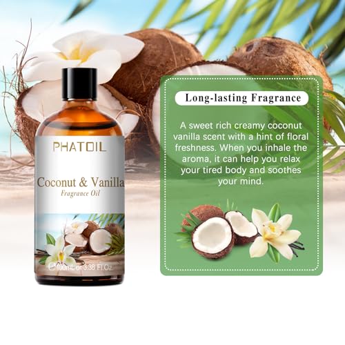 PHATOIL Coconut & Vanilla Fragrance Oil for Diffuser - Product Imagery