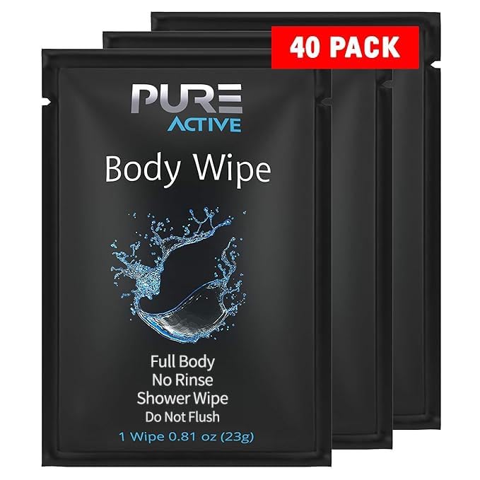 Shower Body Wipes 40 Individually Wrapped Personal Hygiene - Pure Active Official Imagery - 1
