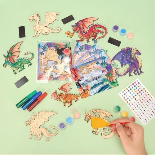 24 Set Dragon Party Favors DIY Wooden Dragon Painting Craft Kit - Product Imagery