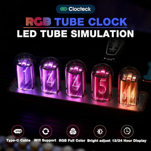 Nixie Tube Clock with Wi-Fi SYNC, Alarm & Timer, 12/24H Display, - Product Imagery