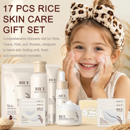 17PCS Korean Skin Care Set, Rice Skincare Set for Women, Kids - Product Imagery
