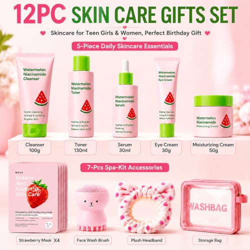 Watermelon Skin Care Set for Teens Girls Women, Gentle Facial - Product Imagery