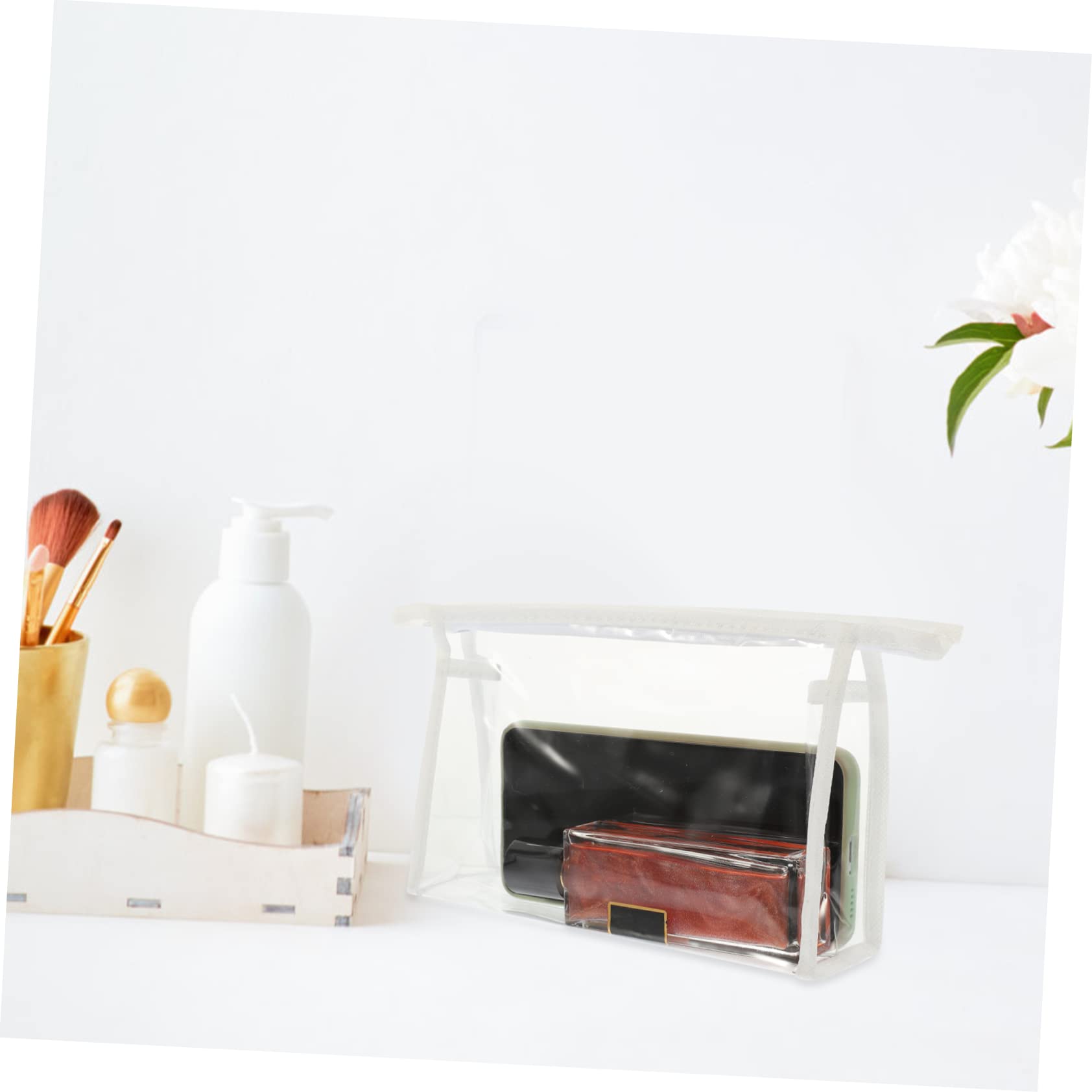 EXQUIMEUBLE 4-piece white travel skincare and toiletry bag set, compact cosmetic case with multiple compartments for organizing toiletries.