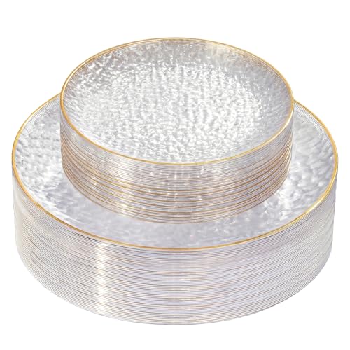 60Pcs Clear Plastic Plates,Clear Disposable Plates With Gold - Product Imagery