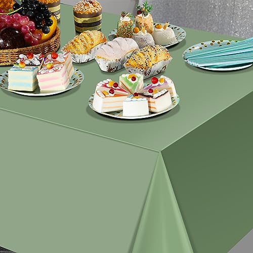 3Pack Sage Green Plastic Tablecloths for Rectangle Tables, Light - Product Imagery