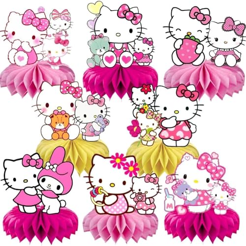 For Kitty Birthday Party Supplies , 9Pcs Honeycomb Centerpieces - Product Imagery