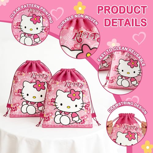 12 Pcs Kitty Drawstring Bag Set, Kitty Birthday party supplies, - Product Imagery