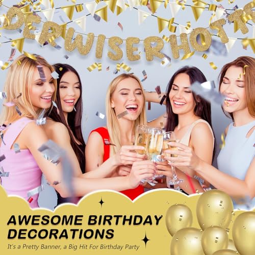 Fulmoon Older Wiser Hotter Banner Birthday sign, Champaign Gold - Product Imagery