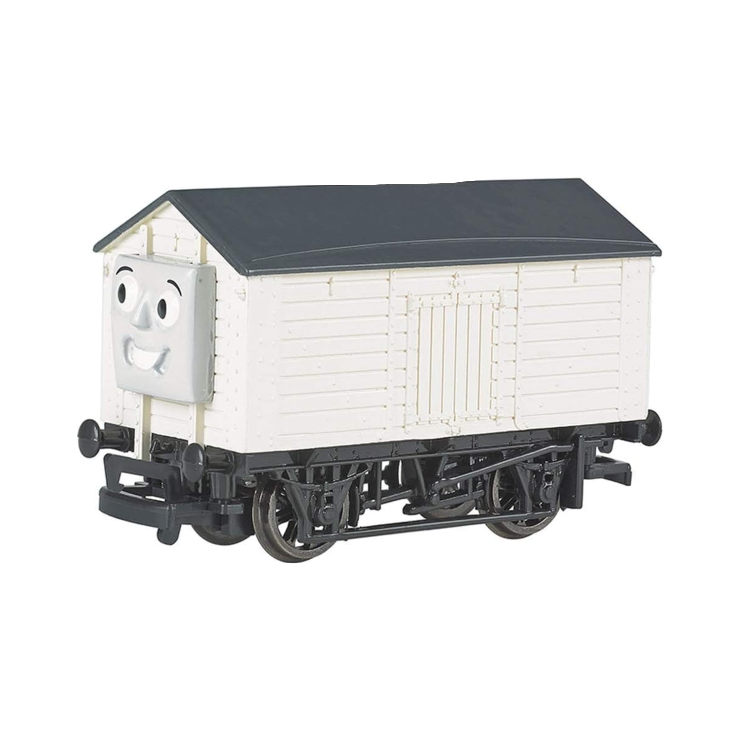 Bachmann #5 Troublesome Truck model train car with weathered finish and detailed metal wheels on a model railway track.