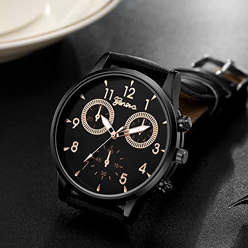 6 Pack Men's Leather Quartz Watch Geneva Casual Dress Wrist Band - Product Imagery
