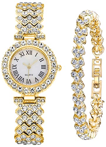 Women Diamond Watchs Luxury Fashion Ladies Bangle Bracelet Set - Product Imagery