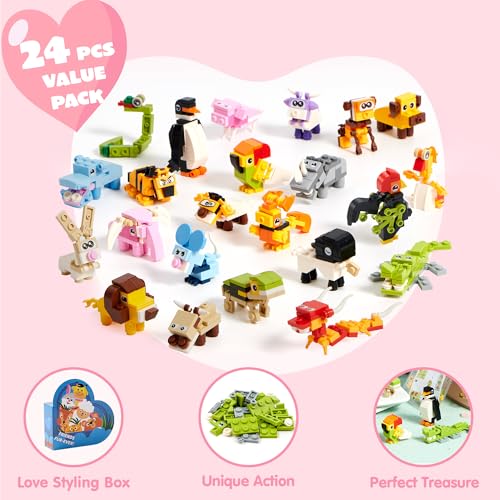 JOYIN 24 Packs Valentines Animal Building Blocks with Hearts - Product Imagery