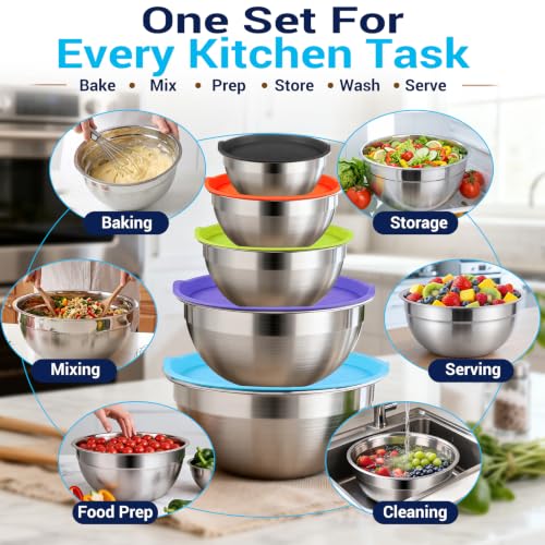 WEPSEN Mixing Bowls with Lid Set, 25PCS Kitchen Utensils Metal - Product Imagery