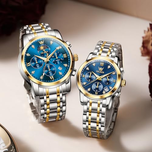 OLEVS Watches for Couple Luxury Fashion His and Hers Stainless - Product Imagery