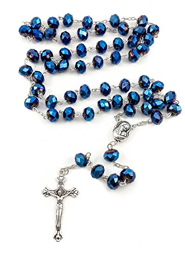 Nazareth Store Deep Blue Crystal Beads Rosary Catholic Necklace - Product Imagery