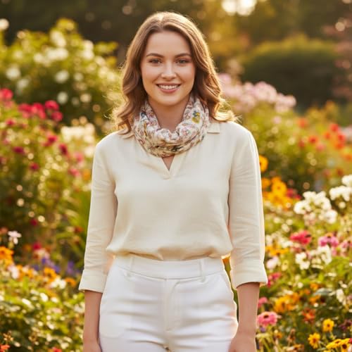 Peach Couture Sheer Bird Print Scarves For Women Infinity Scarf - Product Imagery