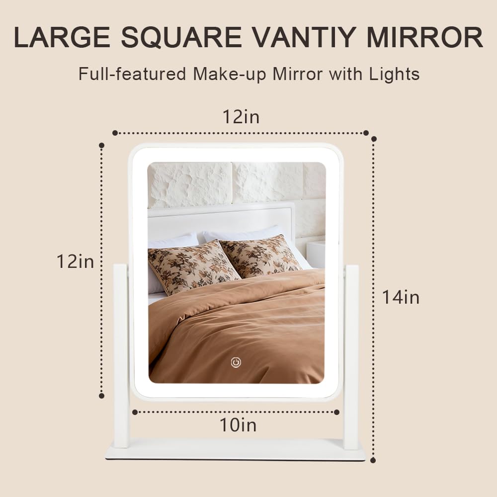 YEKKOPT Vanity Mirror with Lights, 12"x10" LED Makeup Mirror, 3 Color Modes - YEKKOPT Official Product View 2