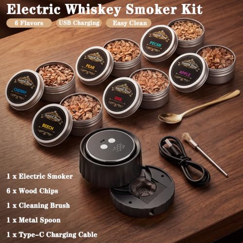 Electric Whiskey Smoker Kit with 6 Wood Chips - Whisky Gifts for - Product Imagery