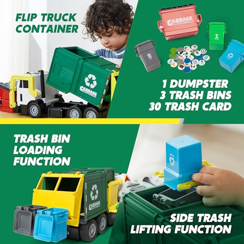 JOYIN Large Friction Powered Garbage Truck Toy Set, Includes 1 - Product Imagery