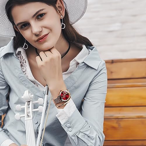 OLEVS Women's Rose Gold Watch, Small Wrist Heart Diamond Mesh - Product Imagery