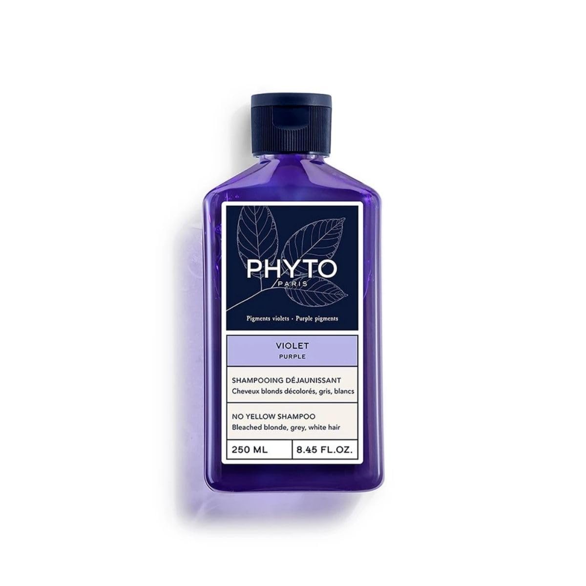 PHYTO Purple No-Yellow Shampoo for Gray, White & Bleached Blonde Hair | Sulfate-Free | Neutralizes Brassy Tones, Illuminates Highlights | Made in France | 8.45 fl oz