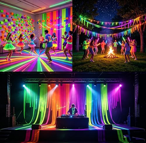 6 Rolls 600 Feet Neon Crepe Paper Streamers, UV Black Light - Product Imagery