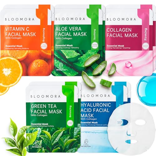 10 Pack Mixed Face Mask Set with Collagen, Hydrating Sheet Mask - Product Imagery