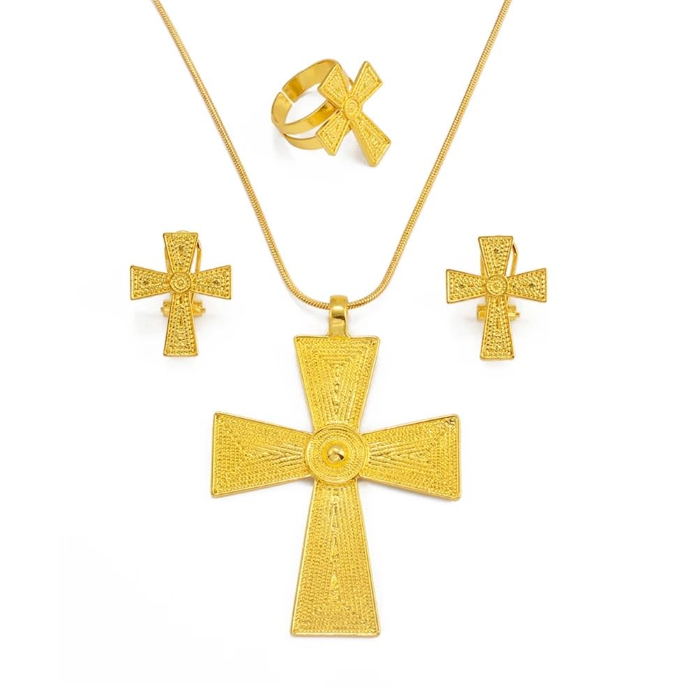 14K Filled Gold Eritrean Jewelry Set For Women 925 Sterling - Premium Selection Official Imagery - 3