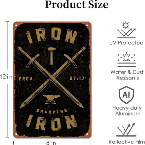 Iron Sharpens Iron Metal Wall Sign, 8x12 Inch Aluminum, Vintage - Product Imagery