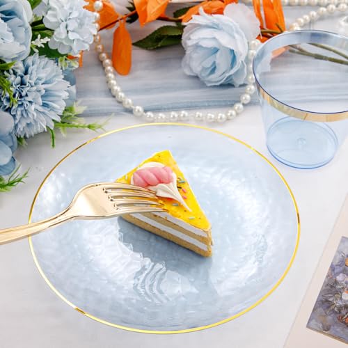 175 Pcs Plastic Dinnerware Set (25 Guests), Blue Disposable - Product Imagery