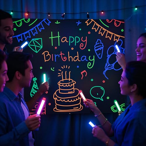 UV Neon Photography Background with 6 Fluorescent Colored Pens - Product Imagery