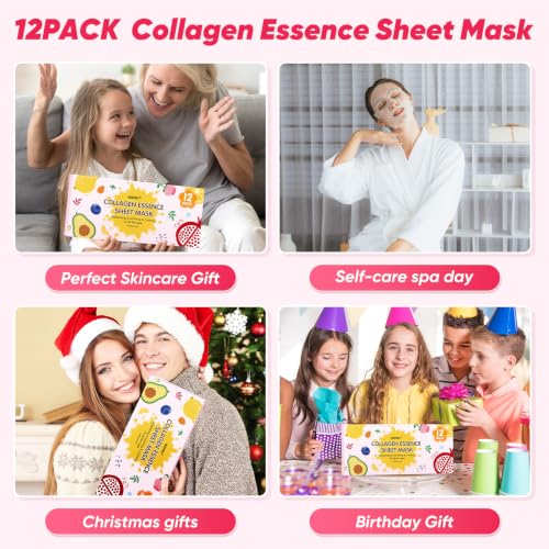 12 Pack Face Masks for Women, Hydrating & Moisturizing Sheet - Product Imagery