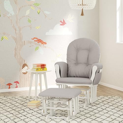 Storkcraft Premium Hoop Glider & Ottoman, White/Taupe Swirl - Product Imagery
