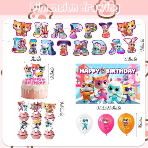 42Pcks Super Kitties Party Supplies Pack Includes，Banner，Cake - Product Imagery