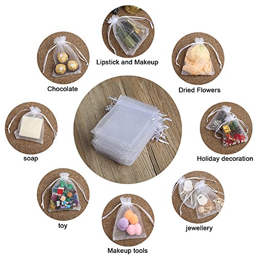 Hopttreely 100PCS Premium Sheer Organza Bags, White Wedding - Product Imagery