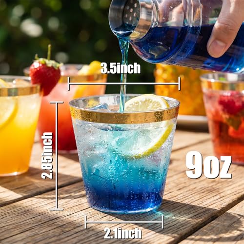 I00000 200 Pack Gold Plastic Cups, 9 OZ Elegant Gold Rimmed - Product Imagery
