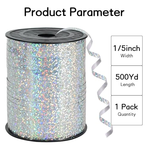 500 Yards Silver Ribbon Curling Crimped, Balloon String Shiny - Product Imagery
