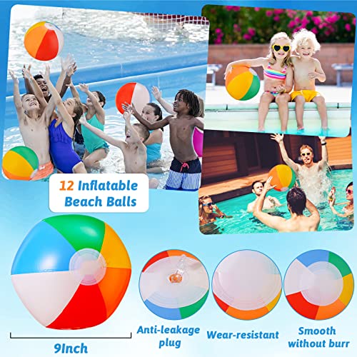 SCIONE Beach Balls Bulk 12 Pack - 9" Inflatable Swimming Pool - Product Imagery