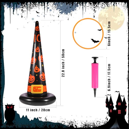 Halloween Ring Toss Game Set, 5Pcs Inflatable Witch Hats with - Product Imagery