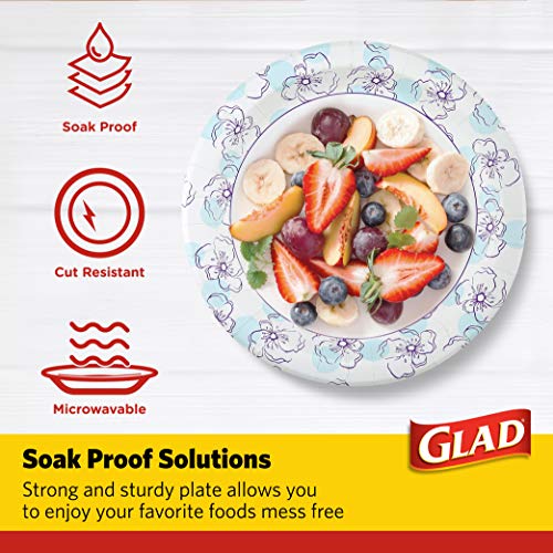 Glad Round Paper Plates, Blue Flower Design, 10 Inch, 50 Count - Product Imagery