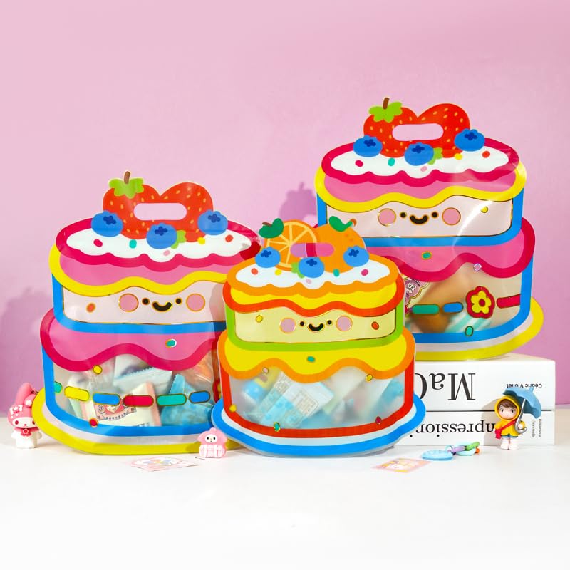20Pack Cute Cake Shape Gift Bags with Handles Cartoon Plastic - Product Imagery
