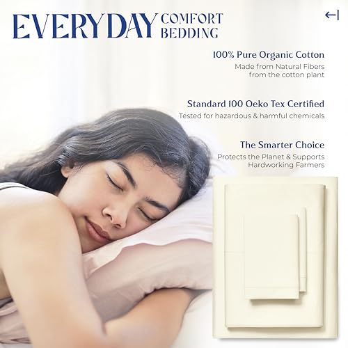 Mayfair Linen 100% Organic Cotton Sheets Queen Size - 4 PC Ivory - Product Imagery