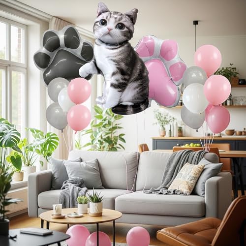 18PCS Gray Tabby Cat Balloon Set – Giant Kitten Foil Balloon, - Product Imagery